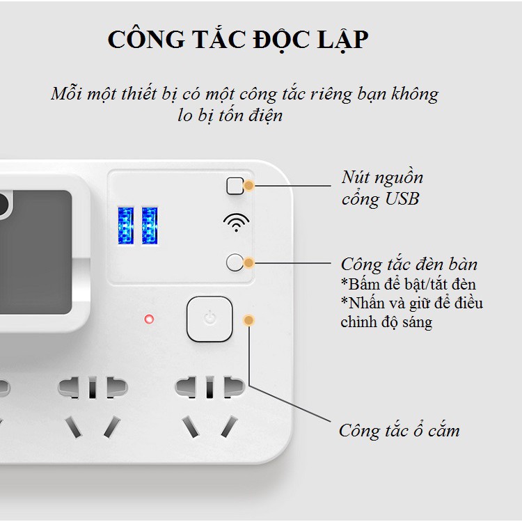 Đèn Học Bảo Vệ Mắt - Đèn Để Bàn Có Ống Đựng Bút Và Ổ Cắm Đa Năng