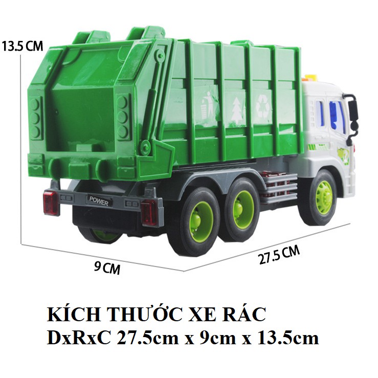 Đồ chơi trẻ em xe ô tô chở rác bằng nhựa ABS mô hình tỉ lệ 1:16 xe có âm thanh và đèn