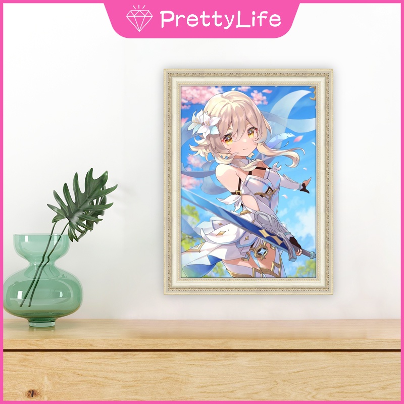 Bộ tranh đính đá 5D tự làm hình Lumine Genshin Impact Barbara trang trí nhà cửa 30x40cm/40x50cm