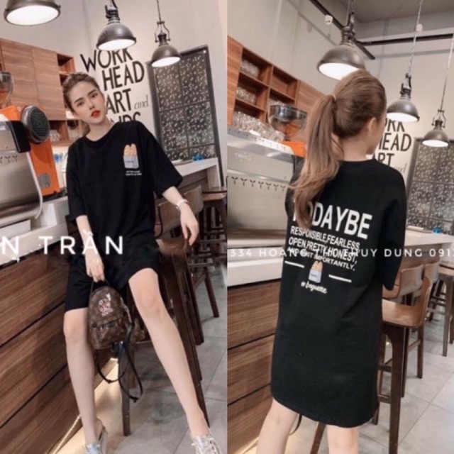 Váy suông có size Bánh mì in hai mặt dáng dài form rộng