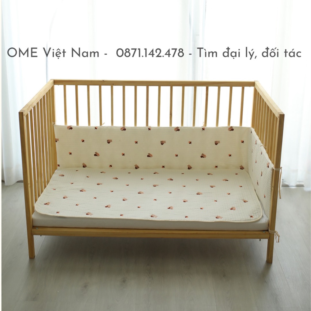 Quây cũi vải cotton Hàn chần bông thêu dùng cho lòng cũi 60x120cm OME