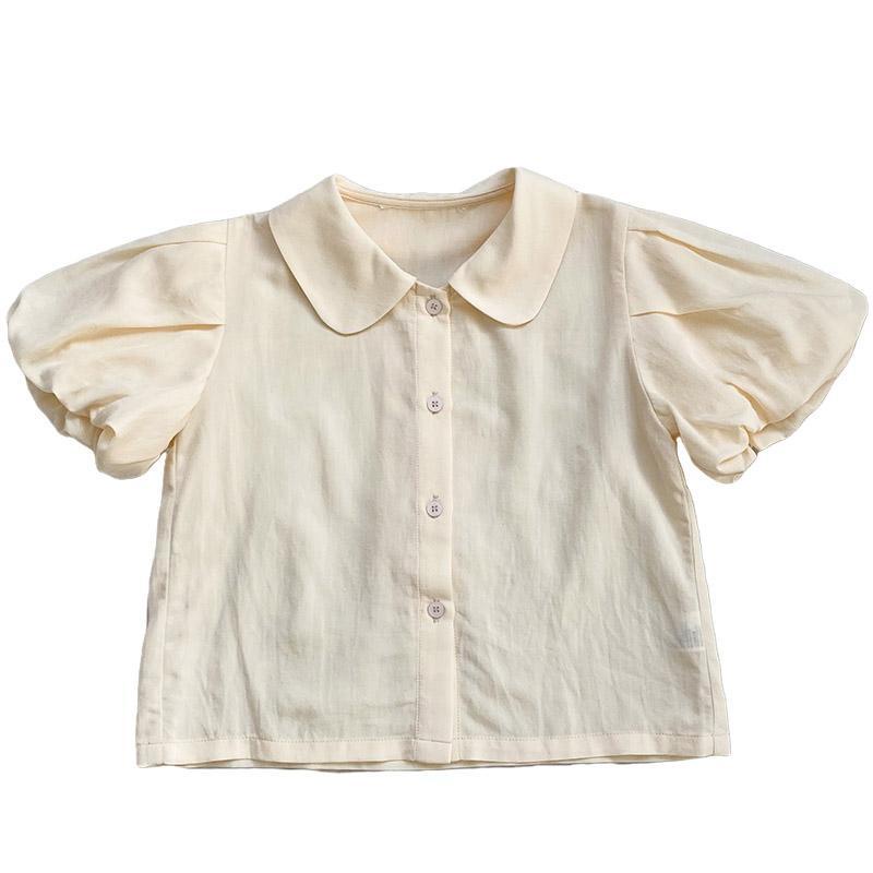 Áo sơ mi tay ngắn phồng cổ bẻ phong cách hàn quốc thời trang mùa hè cho bé gái