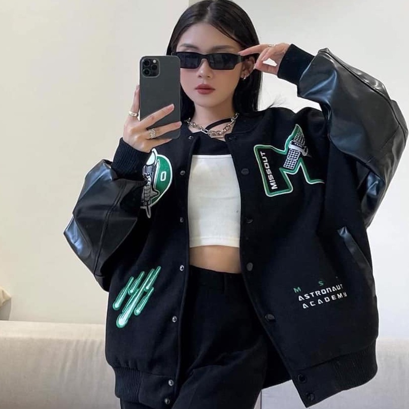 Áo Khoác Bomber Nỉ Thêu Chữ M Hot Trend