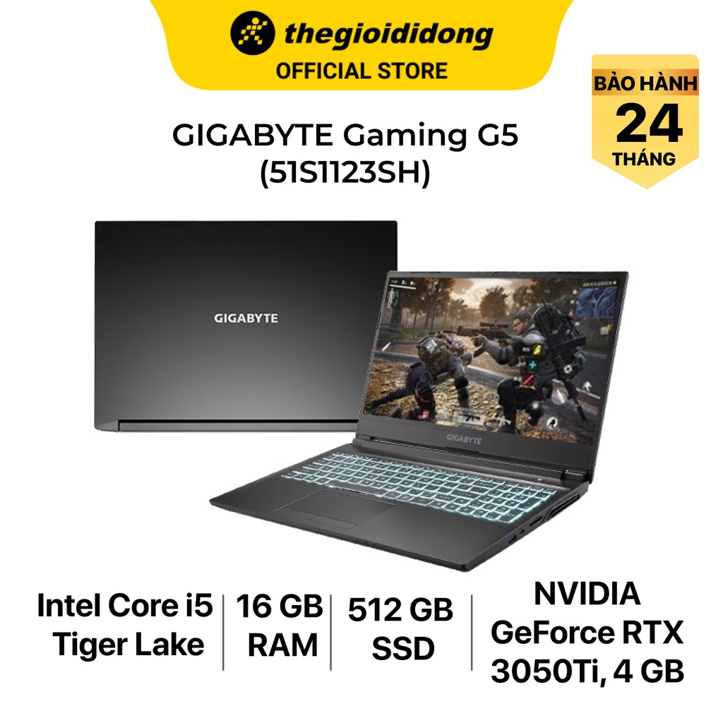 Laptop Gigabyte G5 i5 11400H/16GB/512GB/4GB RTX3050Ti/15.6&quot;F/144Hz/Win10/(51S1123SH)/Đen