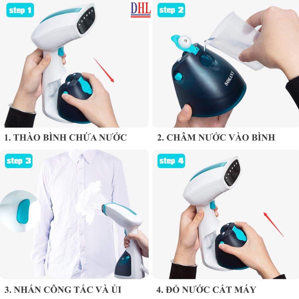 Bàn là hơi nước, bàn ủi hơi nước cầm tay SOKANY công suất 1200W, mẫu mới 2023 hàng chính hãng