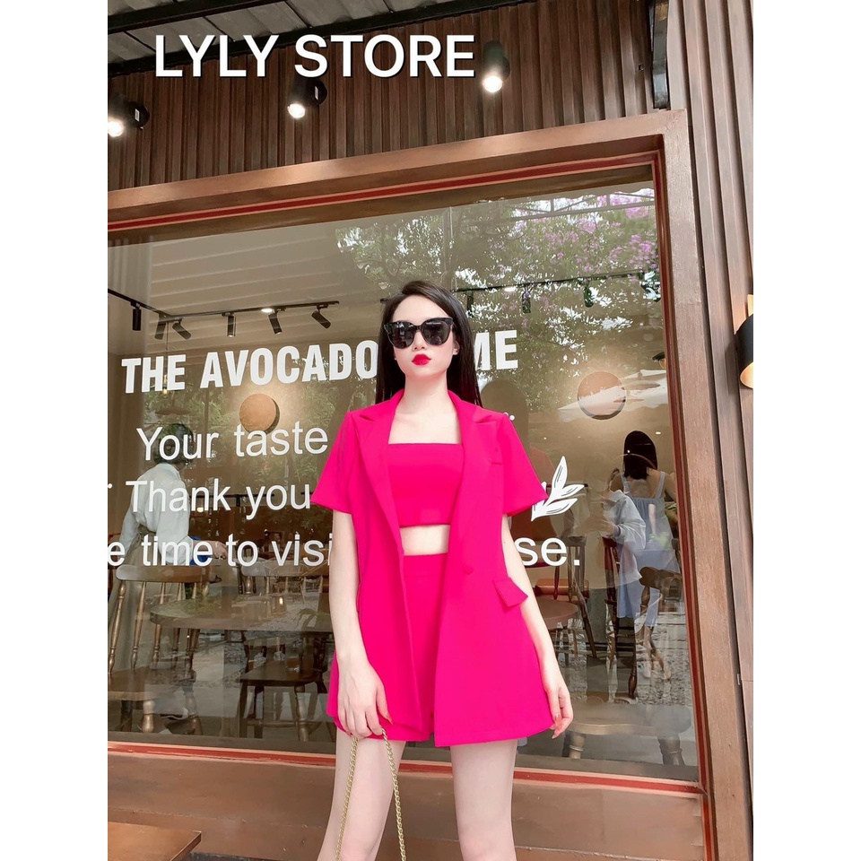 (Ưu Đãi FreeShip) Sét thiết kế 3 món,áo vest tay ngắn from dài giấu quần kèm áo bra có mút,chất tuyết mưa cao cấp