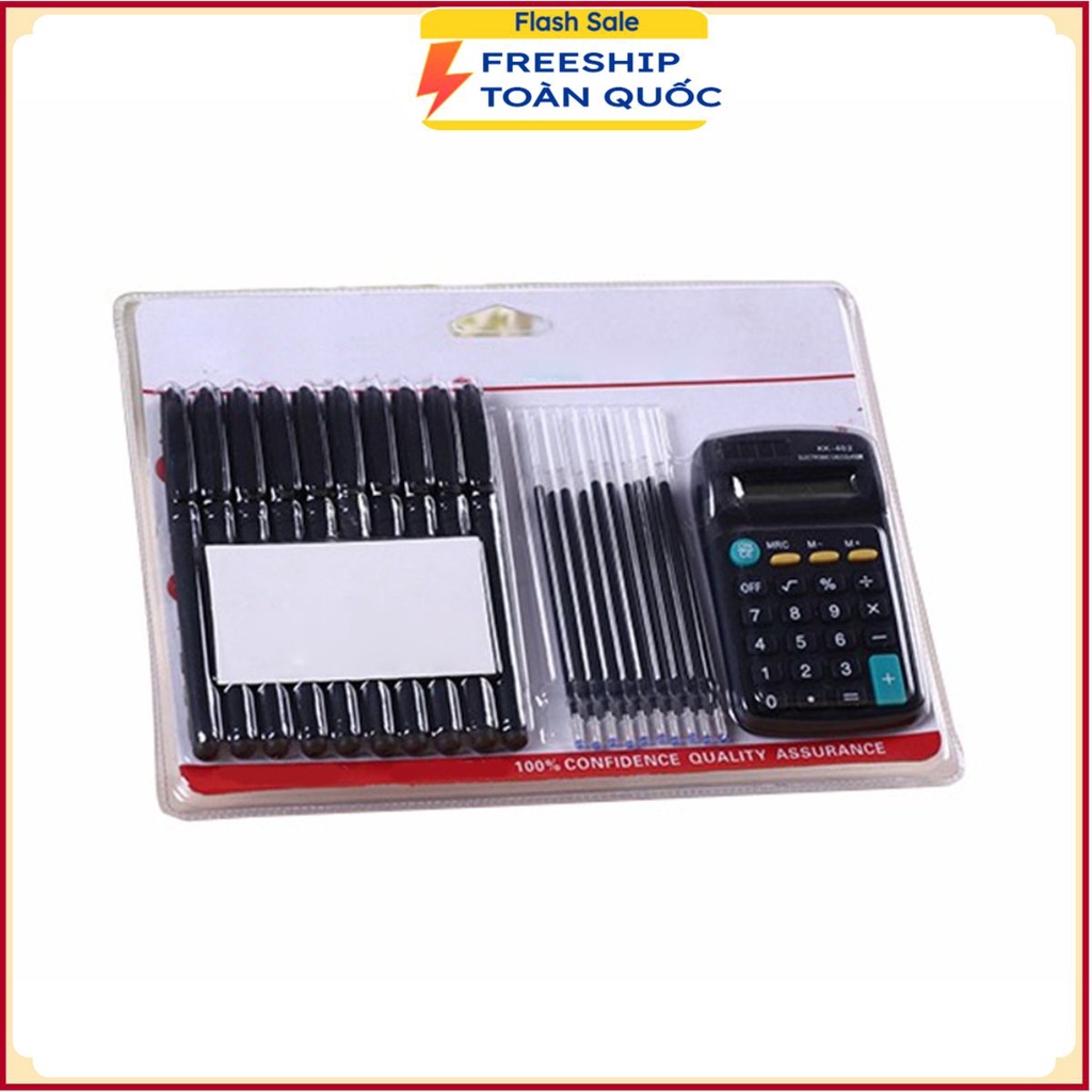 Set Máy Tính Cầm Tay Tặng 10 Bút Và 10 Ruột Bút Văn Phòng