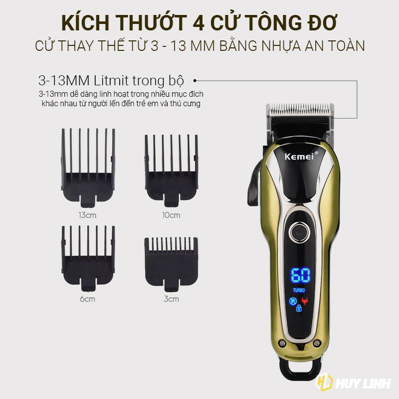 Tông đơ cắt tóc không dây Kemei KM-1990 - Màn hình LCD hiển thị sắc nét