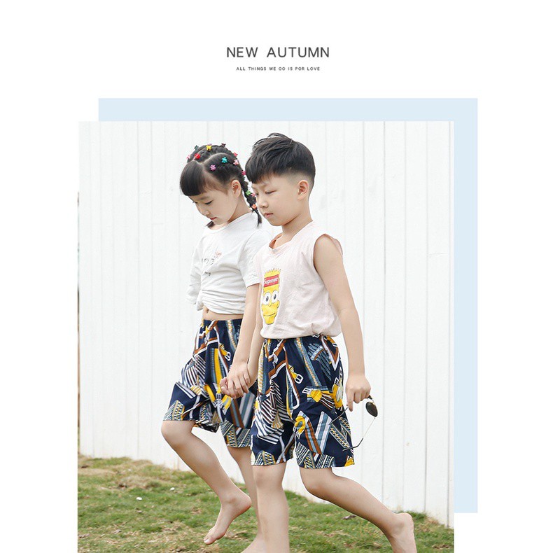 Quần Short Cotton Lụa Mỏng Ống Rộng In Hoa Thời Trang Đi Biển Cho Bé Kích Thước 90-170