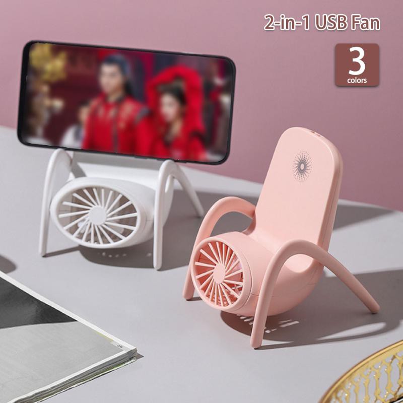 Handheld Mini USB Fan Desktop Quiet Air Cooler With Mobile Phone Holder Stand  Bracket