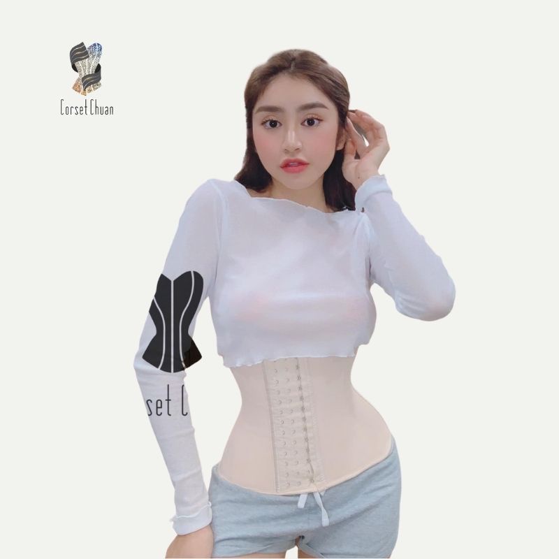 Đai nịt bụng giảm mỡ định hình eo thon Latex Corset Chuẩn Châu Âu truyền thống màu da phiên bản không viền chữ