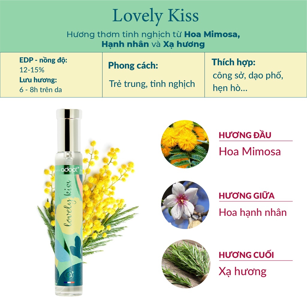 Nước Hoa Nữ Thơm Lâu Chính Hãng  Adopt' Lovely Kiss Hương Thơm Bí Ẩn - Dung Tích  30 Ml