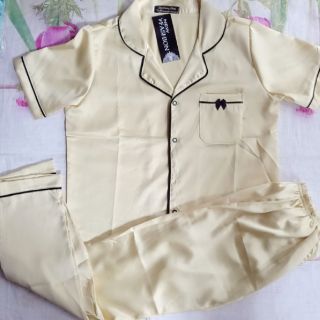 Bộ pijama lụa satin cát viền nơ ( tay cộc quần dài)