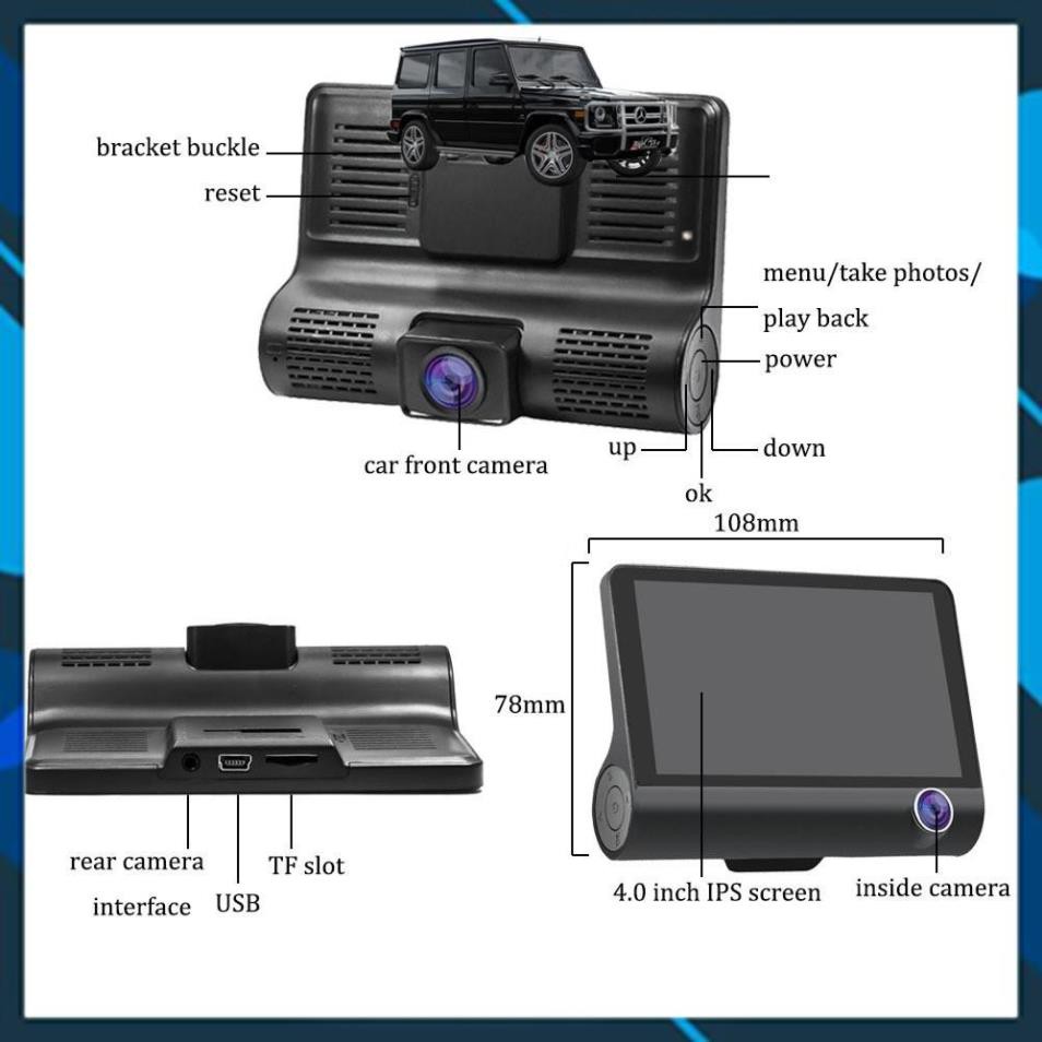 Camera Hành Trình Ô Tô 3 Mắt Camera, Màn Hình 4 Inh Full HD, Ghi Hình Đa Chiều, Có Chế Độ Ghi Đè Kèm Thẻ Nhớ 32G/64G | BigBuy360 - bigbuy360.vn