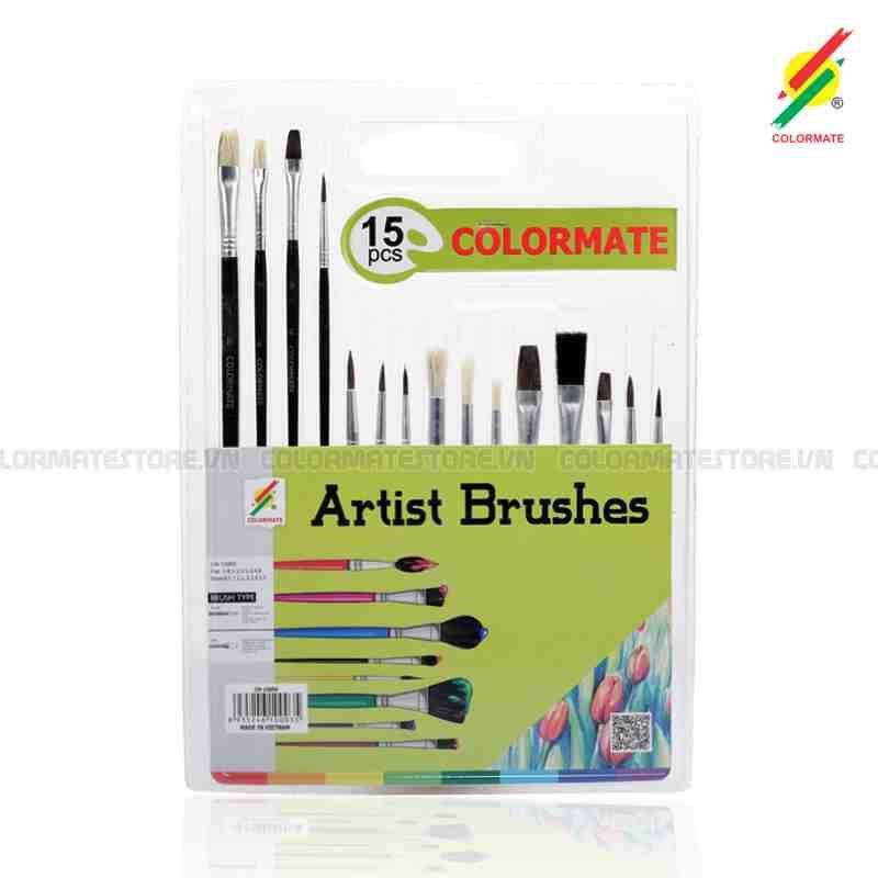 Cọ Vẽ Lông Nhân Tạo Colormate bộ 15 cây  - COLORMATE