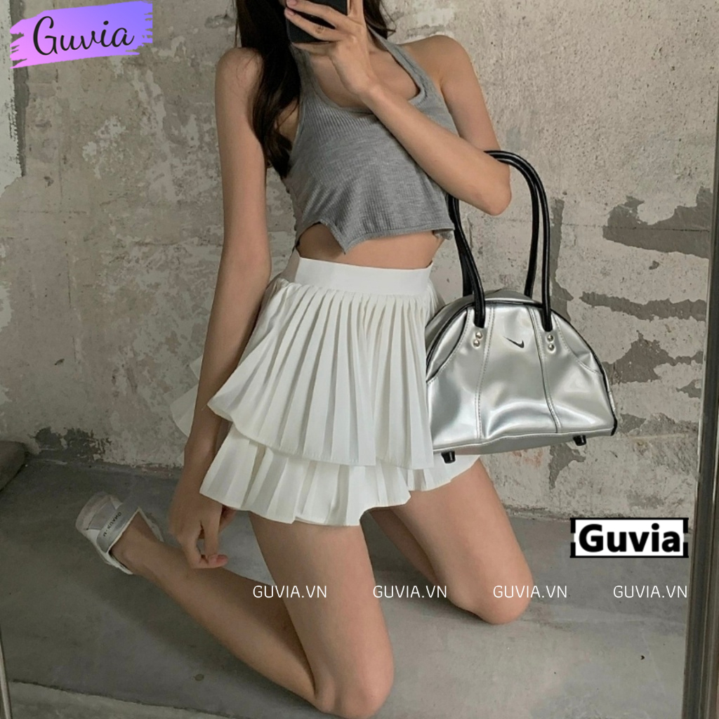 Chân Váy Xếp Ly 2 Tầng Phồng Dáng Ngắn Xòe Cao Cấp Lưng Cạp Cao ( Có Quần Trong ) GUVIA