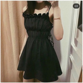 Đầm đen 2s xếp ly ngực bèo đan eo�