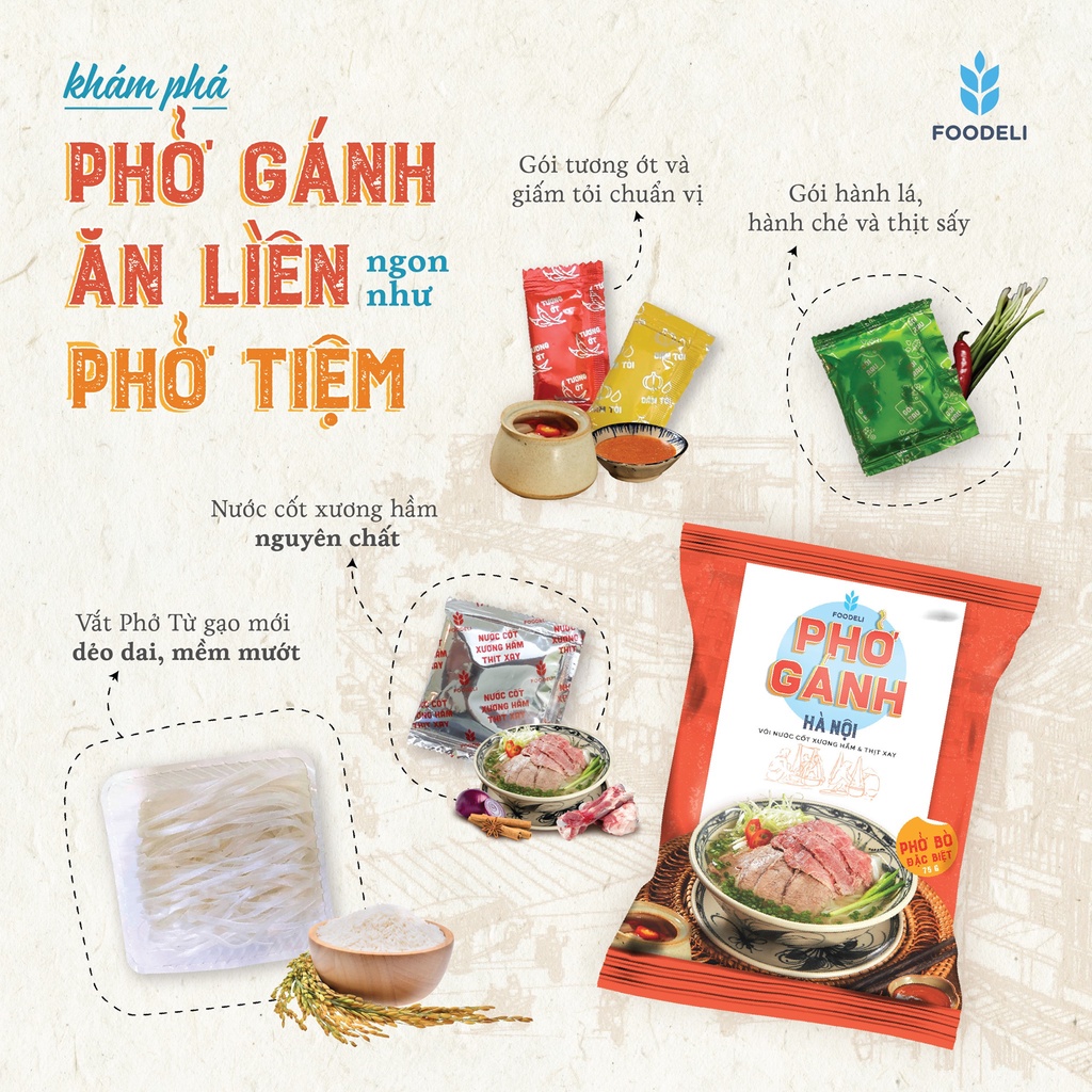 Phở gánh Hà Nội ăn liền Foodeli ( Phở bò, Phở gà, Phở bò sốt vang ) gói 75gr | BigBuy360 - bigbuy360.vn
