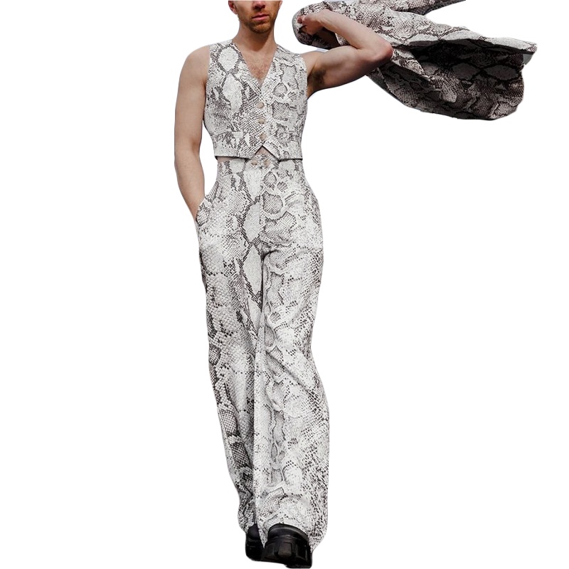 Set đồ 2 mảnh INCERUN gồm áo croptop sát nách và quần dài họa tiết da rắn thời trang cá tính