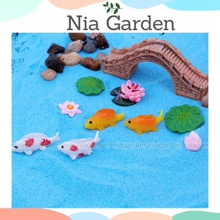 Mô hình trang trí hồ cá hoa sen cá koi tiểu cảnh mini decor chậu cây vườn