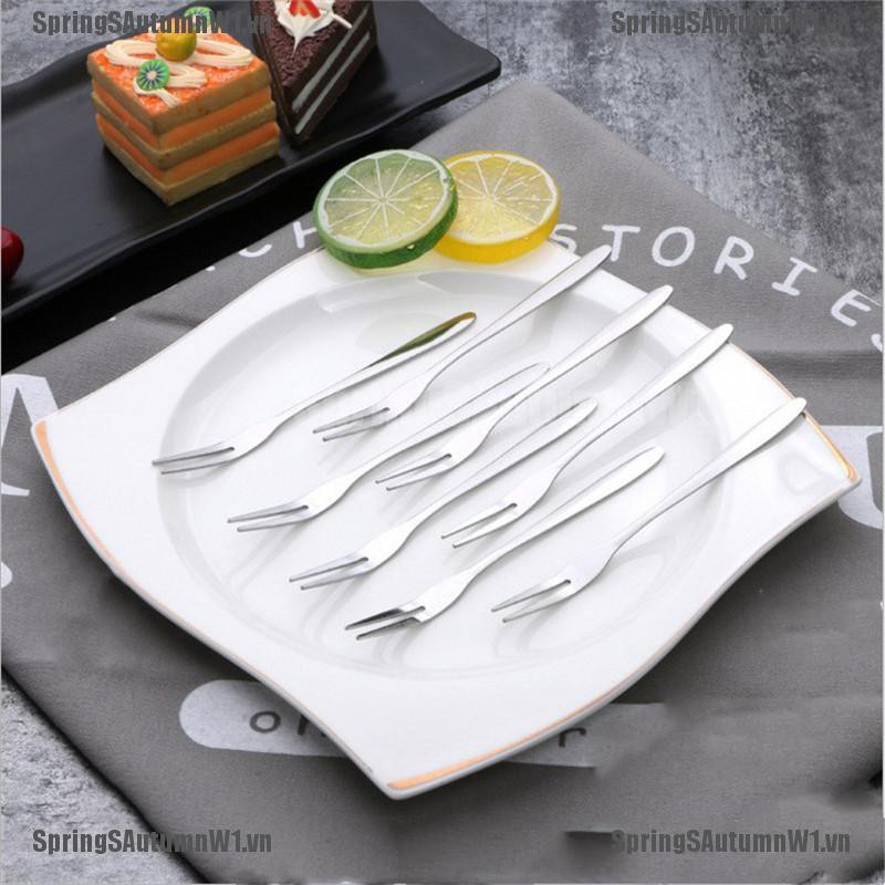 [Spring] 6pcs creative stainless steel fruit sign two tooth fork cake dessert fork [VN]