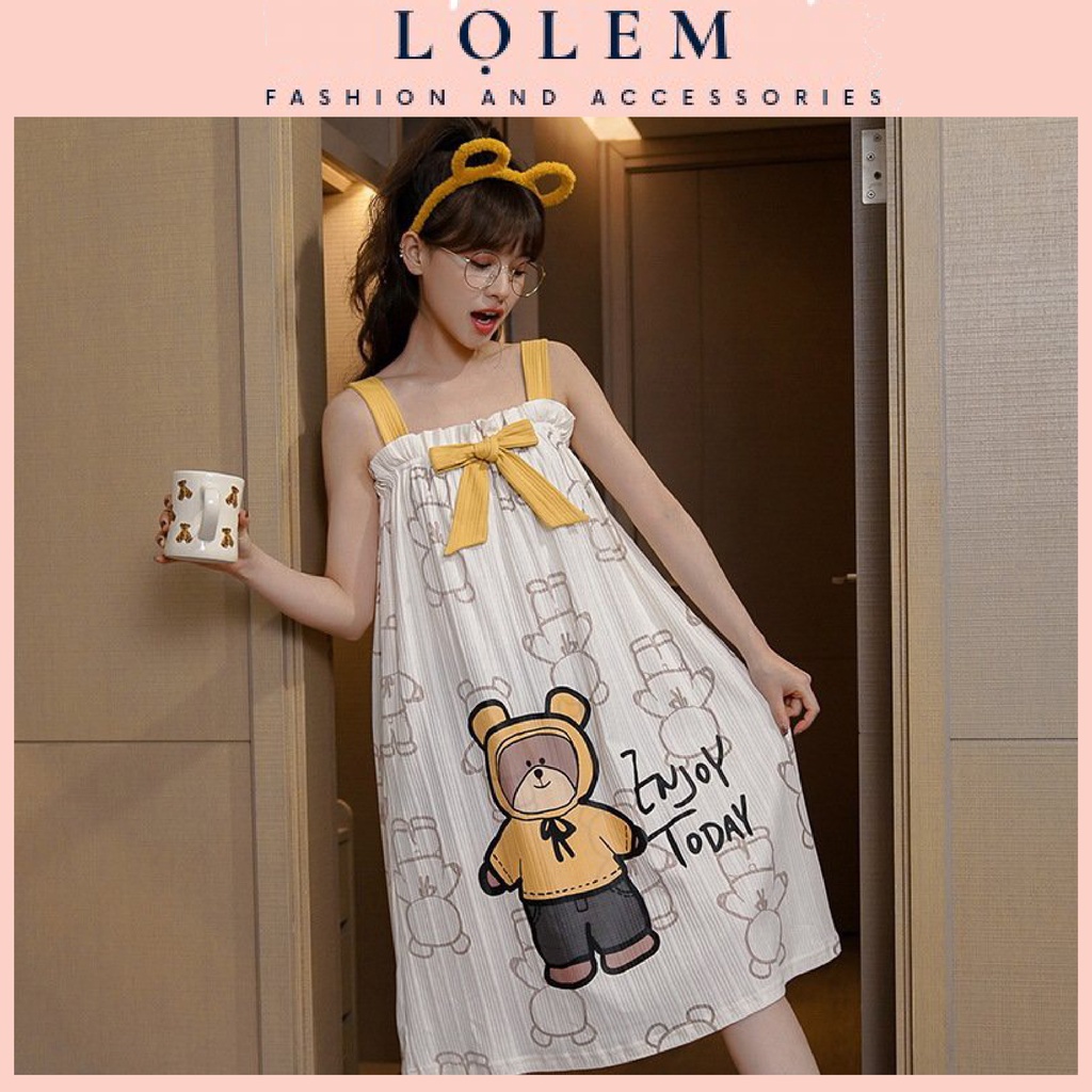 Váy Ngủ Hai Dây, Đầm Ngủ Nữ Không Tay Dễ thương Chất Cotton Mềm Mặc Nhà Thoải Mái Thời Trang Xuân Hè Cao Cấp