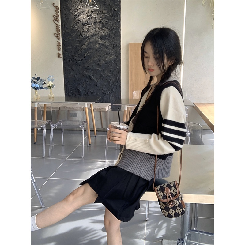 ZHELIHANGFEI Áo Khoác Cardigan Dệt Kim Tay Dài Cổ Chữ V Phong Cách Retro Nhật Bản
