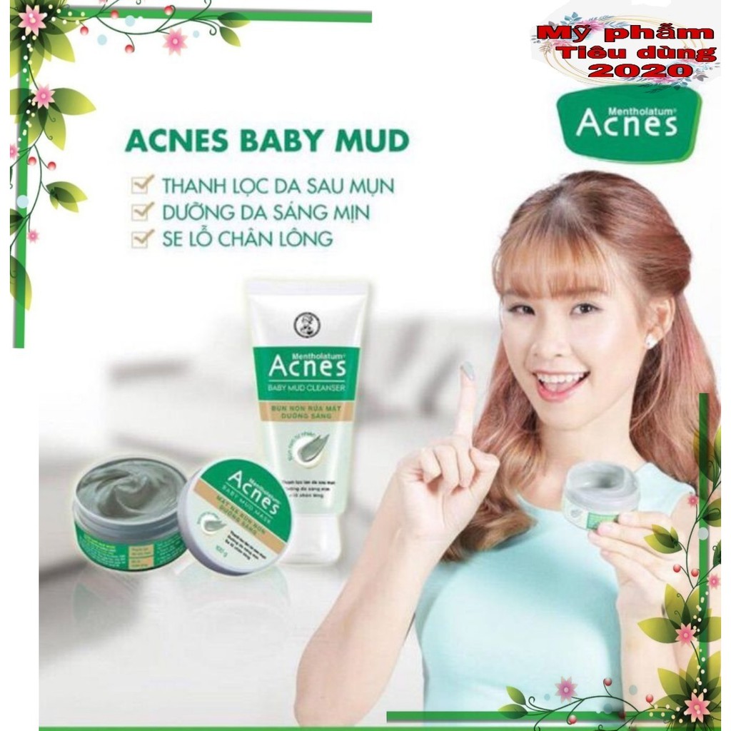 Combo Mặt nạ bùn non Acnes dưỡng sáng da 100g và srm bùn 100g