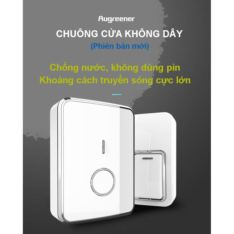 Chuông cửa không dây chống nước, không dùng pin Augreener N1 (Phiên bản nâng cấp)