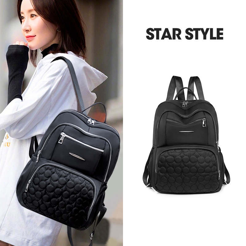 Ba Lô Vải Oxford Thêu Đường Chỉ Kim Cương Cỡ Lớn Cho Nữ Sinh