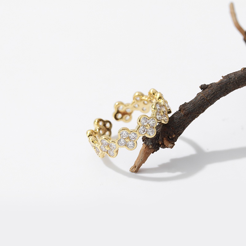 [Jiudolan] Nhẫn Hình Cỏ Bốn Lá May Mắn Đính Đá Zircon Thanh Lịch Thời Trang Cho Nữ