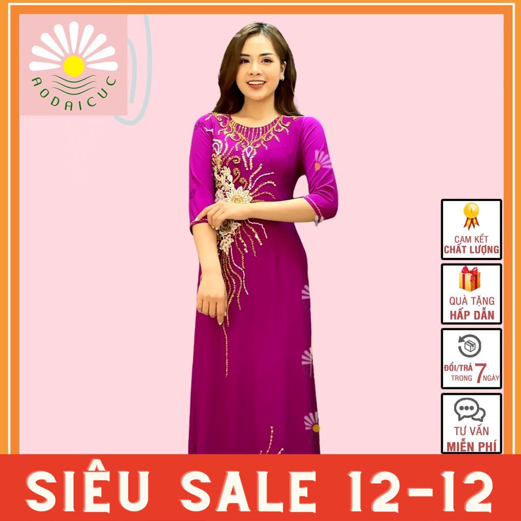 [VIDEO THẬT-SALES 50%] ÁO DÀI DÀNH CHO MẸ, ÁO DÀI MÀU TÍM CẨM - HỌA TIẾT PHA LÊ - M04