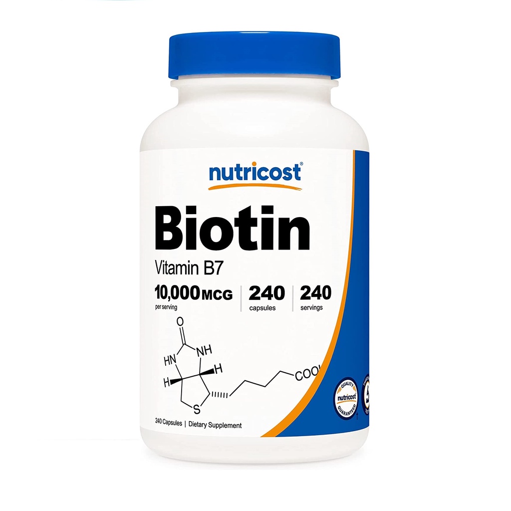 Nutricost Biotin (Vitamin B7) 10000 mcg - Viên uống hỗ trợ mọc tóc, ngăn ngừa gãy rụng 240 viên