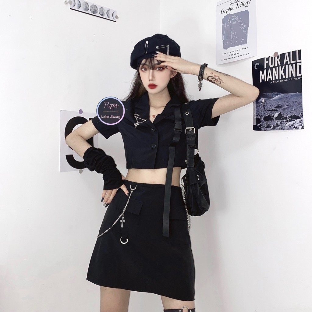 ❣ Set áo croptop và chân váy ôm thủy thủ, set váy gothic, lolita ulzzang