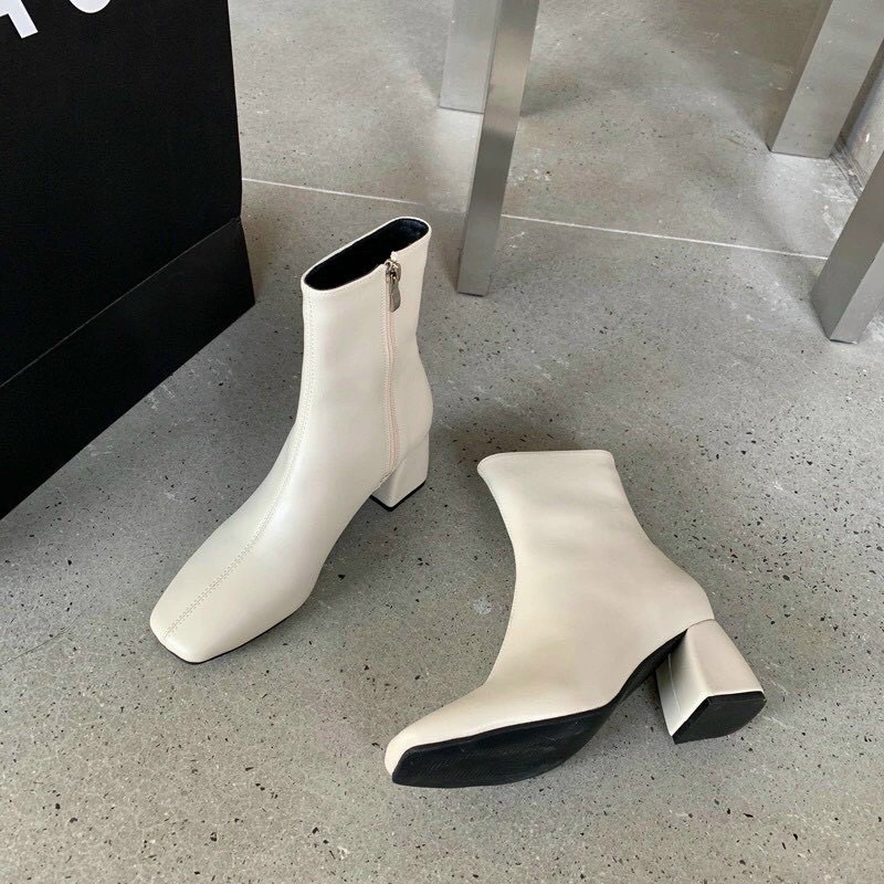 Boot lửng gót vuông da mềm miji