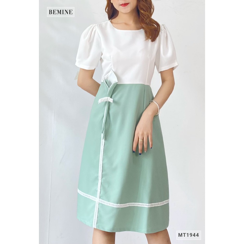 Đầm nữ phối trắng hoa eo BEMINE MT1944XANH | BigBuy360 - bigbuy360.vn