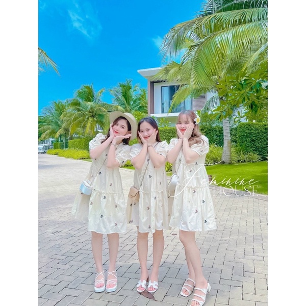 Đầm Suông Hoa Thêu xinh xắn, váy suông diện hè, váy suông đi làm đi chơi