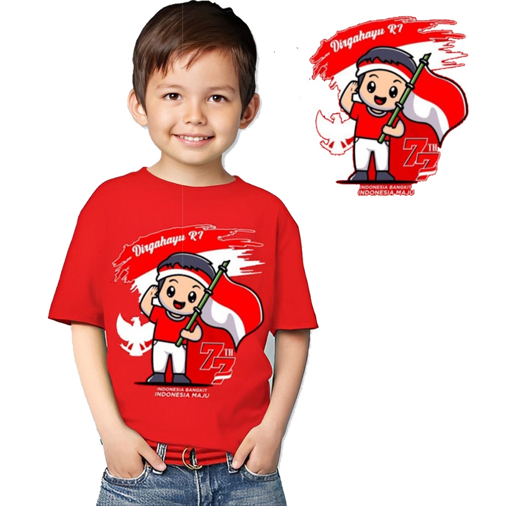 Áo Thun Màu Đỏ In Chữ Dirgahayu RI 17 Tháng Tám Thời Trang Cho Bé Trai 1 2 3 4 5 6 7 8 9 10 Tuổi