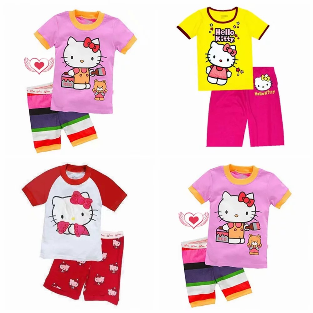 Set đồ ngủ áo thun in hình Hello Kitty kèm quần cho bé