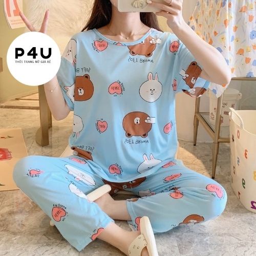 Bộ Quần Áo Nữ Quần Dài Tay Cộc, Đồ Mặc Nhà Thun Cotton Đủ Màu Đủ Size