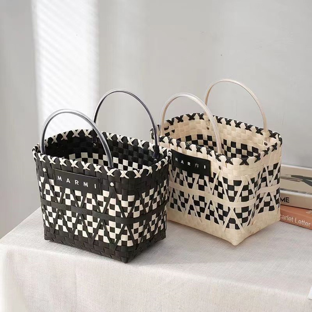Giỏ Đan Mây Sức Chứa Lớn Màu Trắng Đen Tương Phản