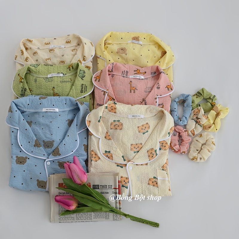 [TẶNG KÈM SCRUNCHIES] BỘ NGỦ MẶC NHÀ XỐP HOẠ TIẾT  HOT HÈ 2022