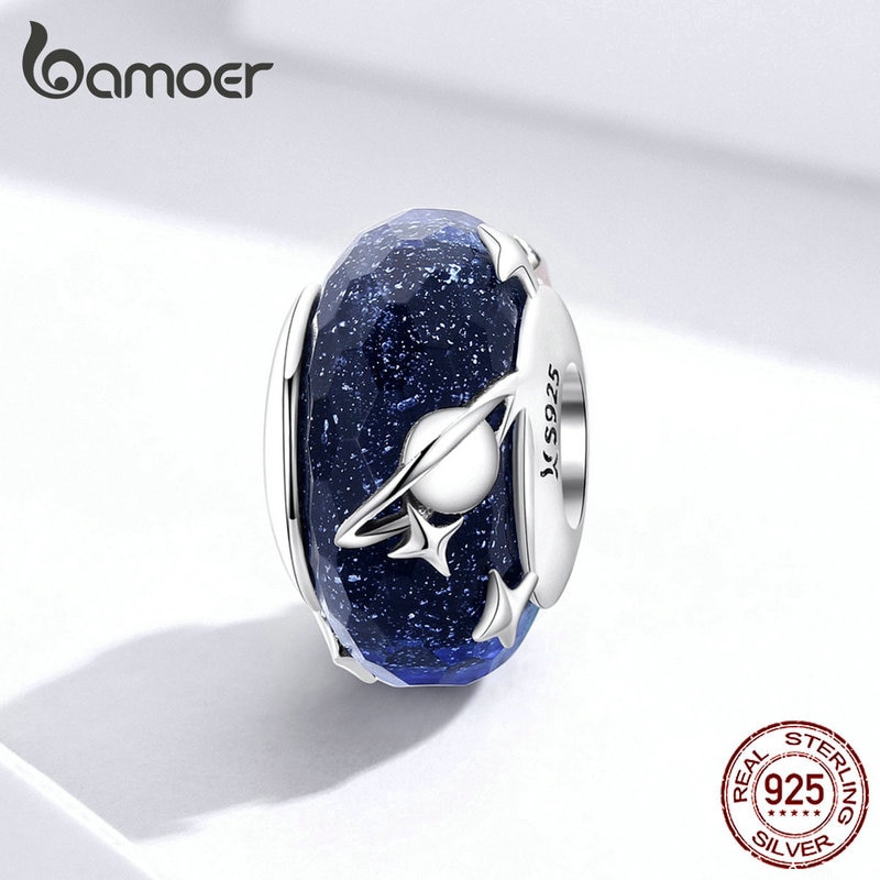 Hạt xỏ BAMOER SCC1284 bạc 925 thủy tinh kiểu bầu trời đêm ngôi sao dải ngân hà làm vòng đeo tay cho nữ