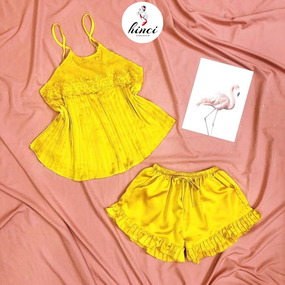 Đồ Ngủ Sexy - Yếm Ngủ Chất Satin Loại 1- Đồ Mặc Nhà  Mát Mềm Mại Gợi Cảm, Quần Viền Ren [DN21]