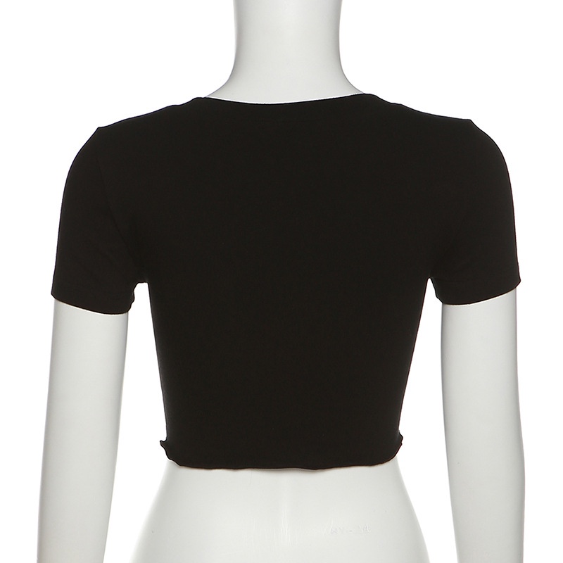 Áo Thun Nữ Ngắn Tay Cổ Chữ V In Hình Bướm Thời Trang