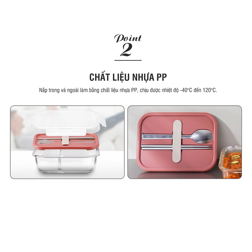 [LIFEMALL3 giảm 12%] Hộp cơm thủy tinh Lock&Lock kèm muỗng đũa 930ml LLG991CL (2 màu)