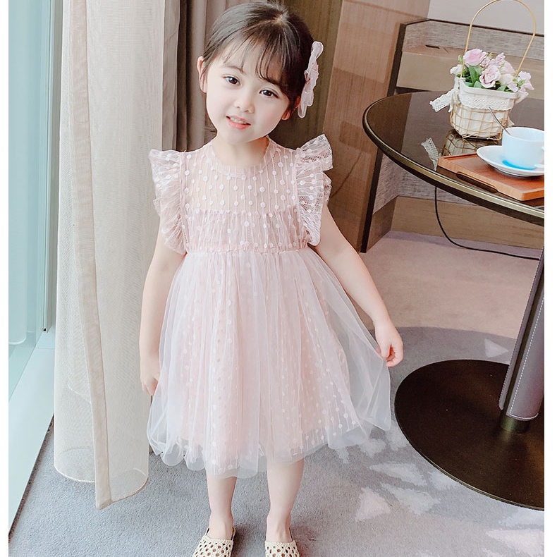 Đầm Công Chúa Tay Phồng Ngắn Phối Lưới Thời Trang Mùa Hè Hàn Quốc Hàng Mới Dành Cho Bé Gái 2022