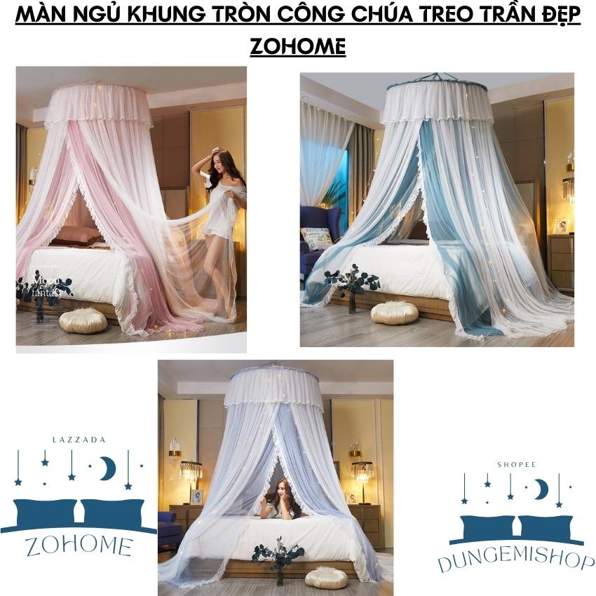 Mùng công chúa cao cấp treo trần phong cách Hoàng gia, màn khung tròn không khoan tường phòng ngủ đẹp chống muỗi ZO HOME