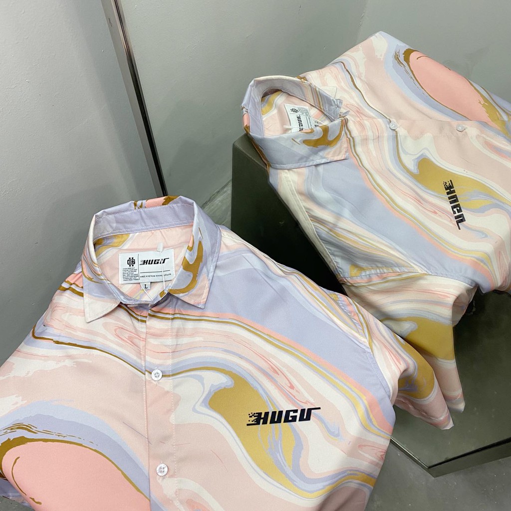 [CLIP THẬT] Áo sơ mi tay ngắn họa tiết PINK FLOW HUGU tay lỡ, FORM UNISEX | BigBuy360 - bigbuy360.vn