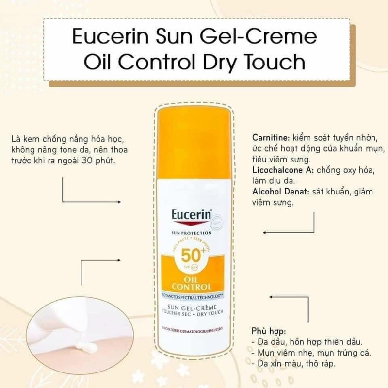 [Bill Pháp] Kem chống nắng Eucerin Sun Gel-Cream Oil Control / Pigment Control / Sensitive